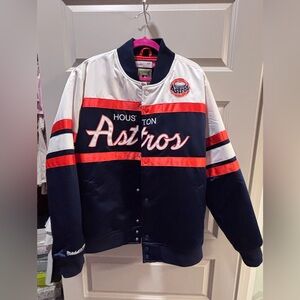 Mitchell & Ness Astros Satin Jacket - White and Orange